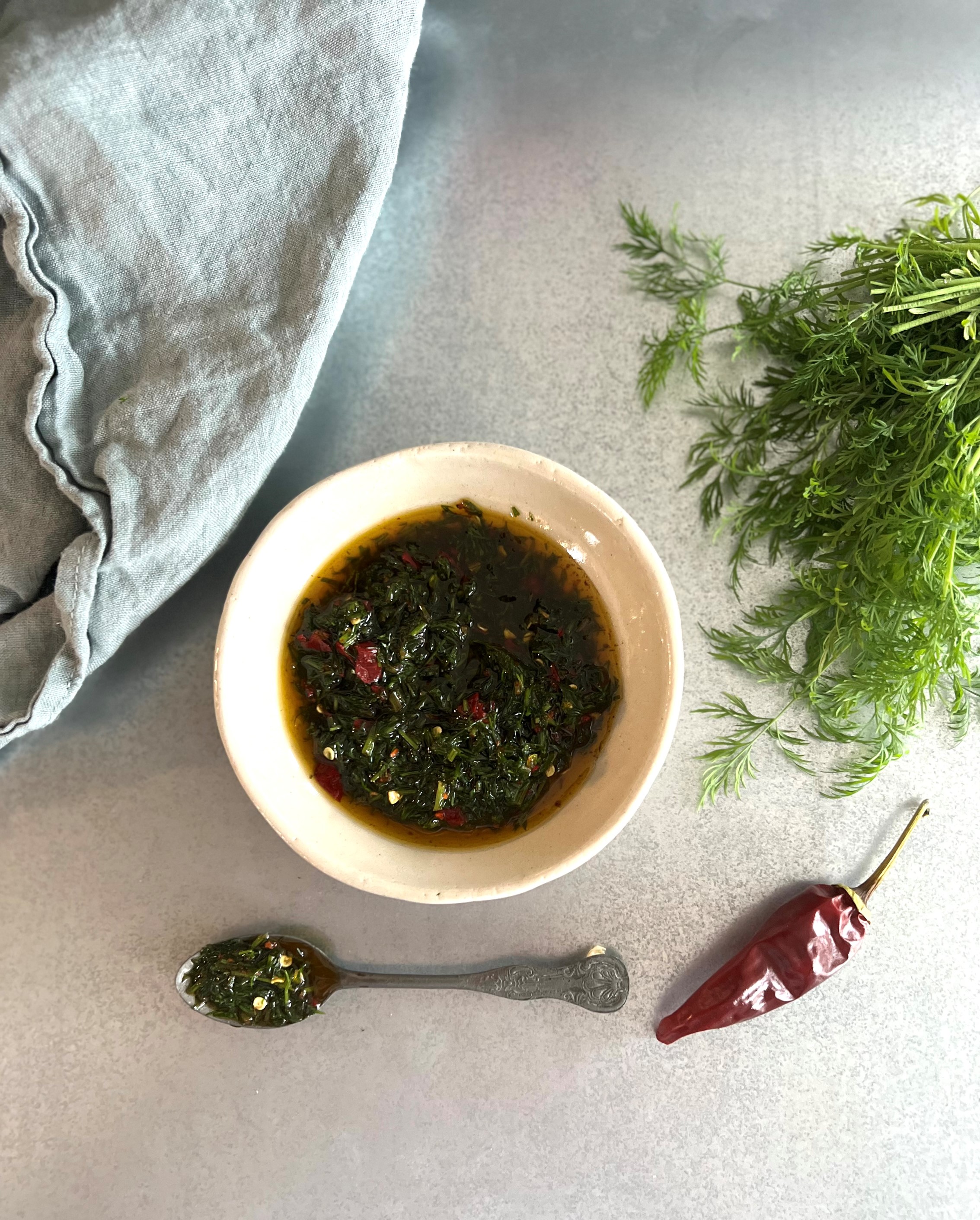 Vinägrett med dill, chili och spiskummin